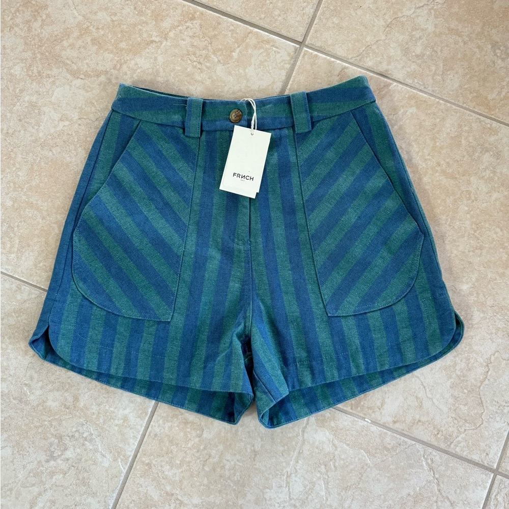 FRNCH -Tiffany Woven Shorts in Turquoise Stripe - M. Never worn! New with tags!